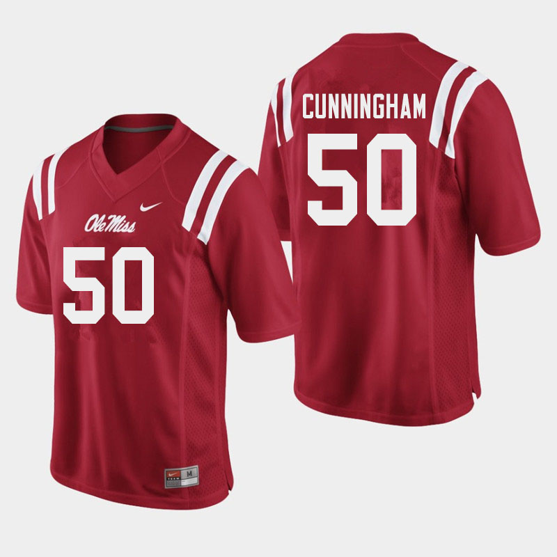 Men #50 Jalen Cunningham Ole Miss Rebels College Football Jerseys Sale-Red